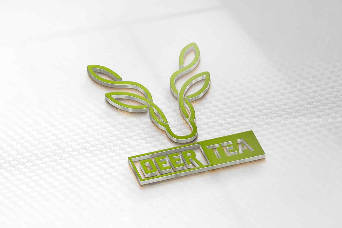 Logo trà Deer Tea với màu xanh lá chủ đạo