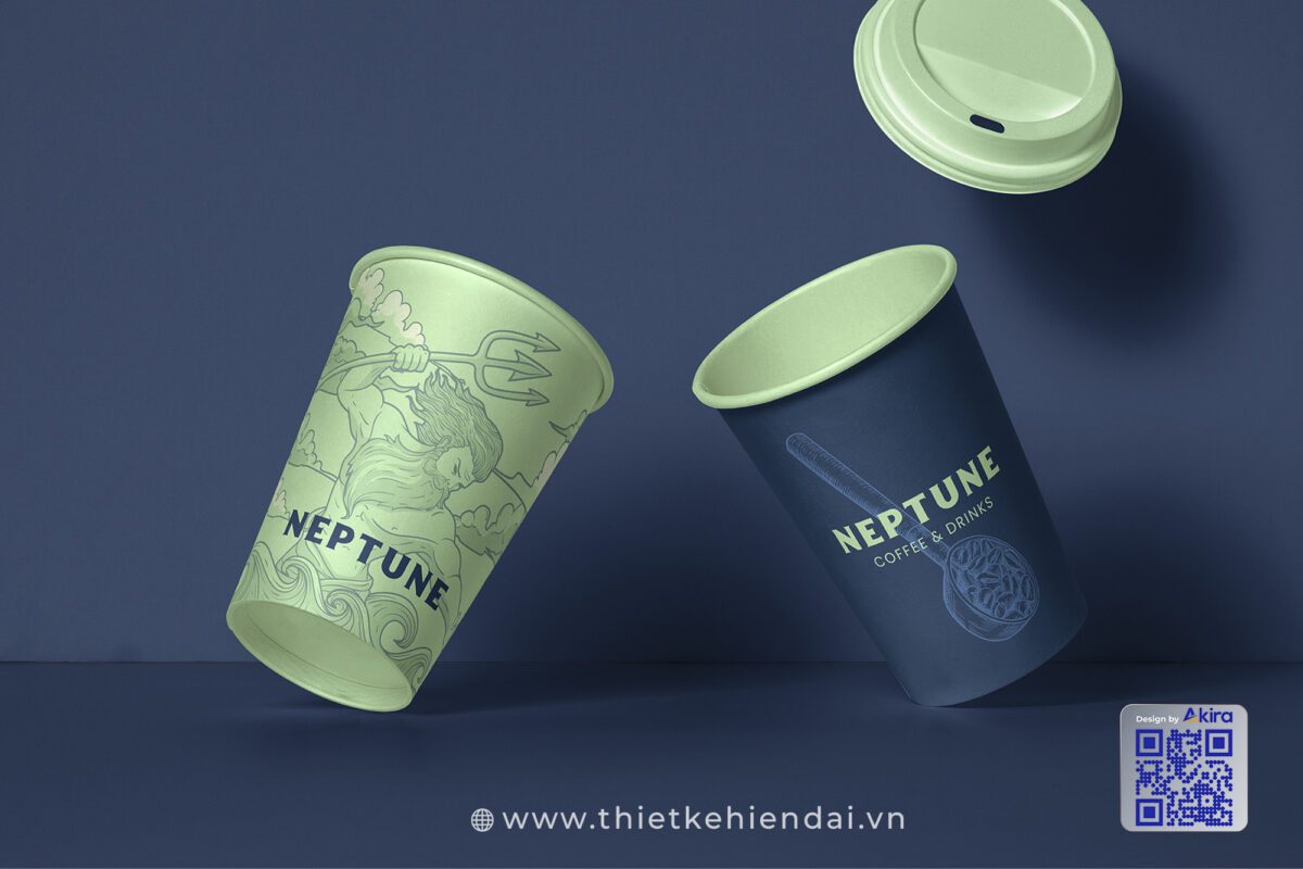 Thiết kế logo cafe Neptune mang vẻ đẹp và sức mạnh của biển cả.
